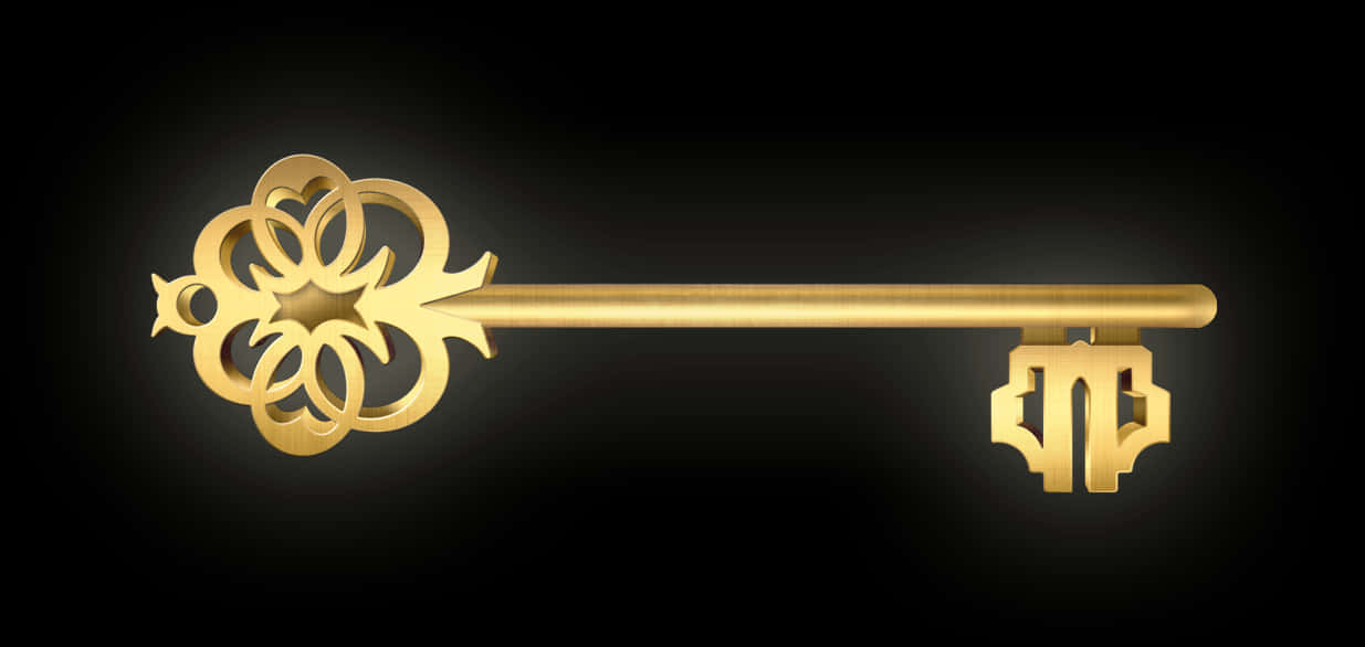 Ornate Golden Key Black Background
