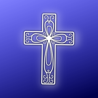 Ornate White Crosson Blue Background