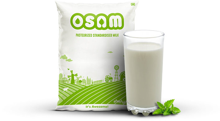 Osam Pasteurized Standardized Milk Packageand Glass