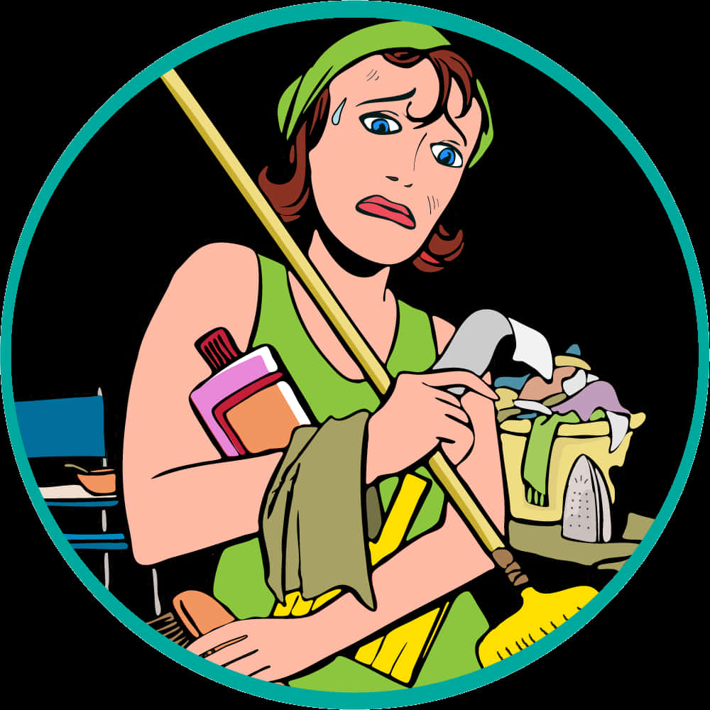 Overwhelmed Cleaning Lady Illustration