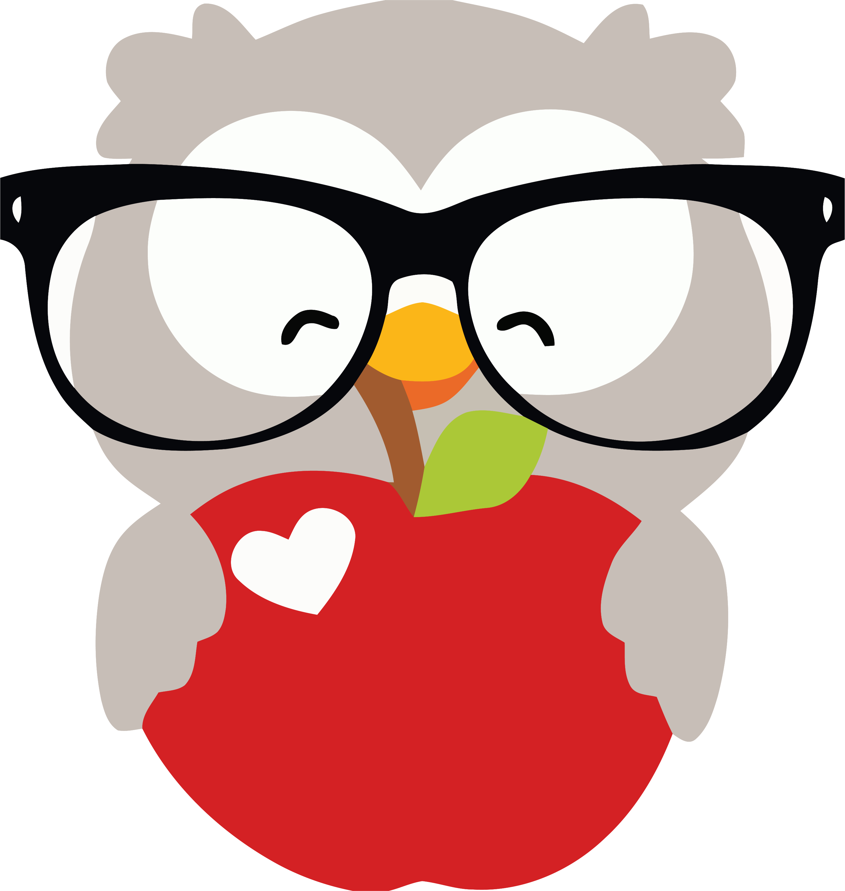Owl With Glasses Holding Apple