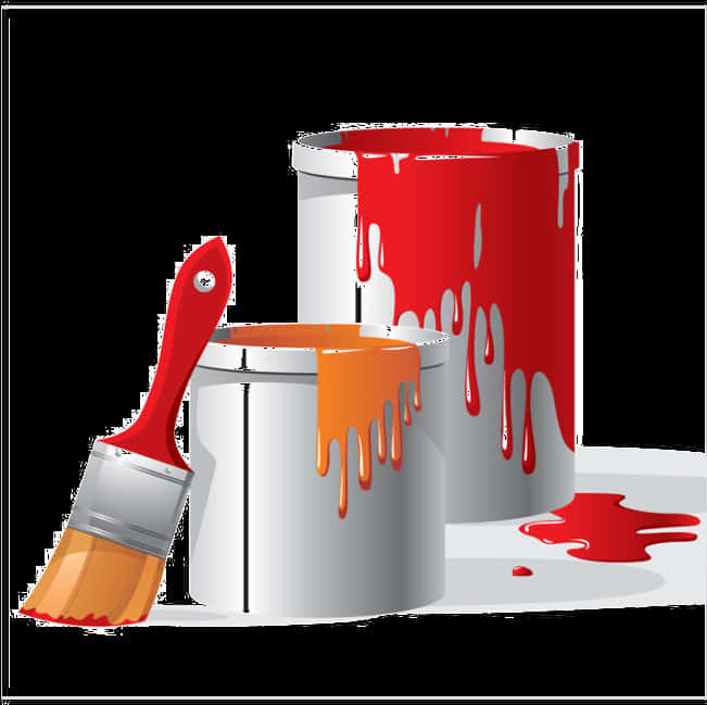 Paint Cansand Brush Dripping Redand Orange