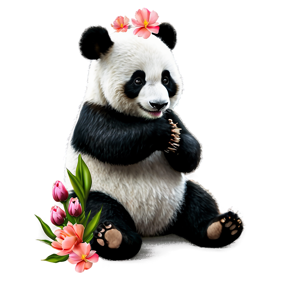 Panda With Flowers Png Kcq