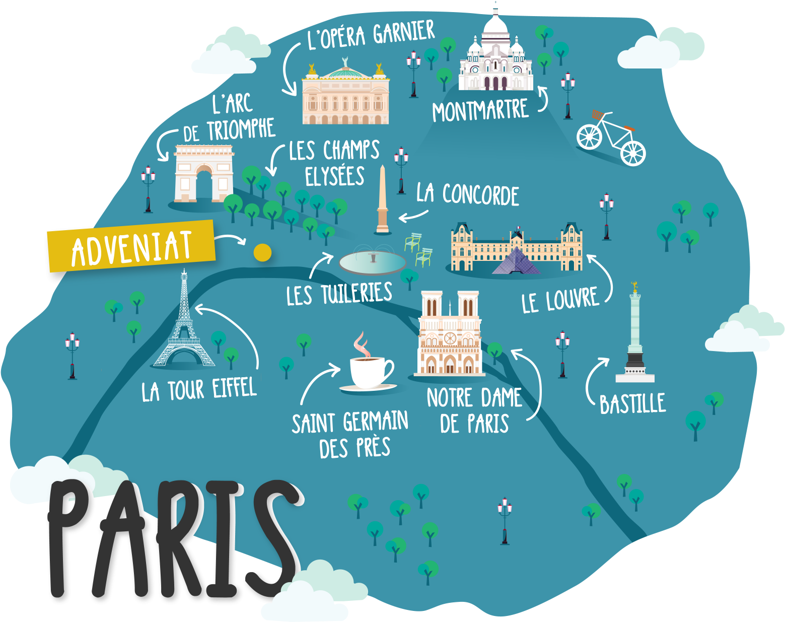 Paris Landmarks Illustrated Map