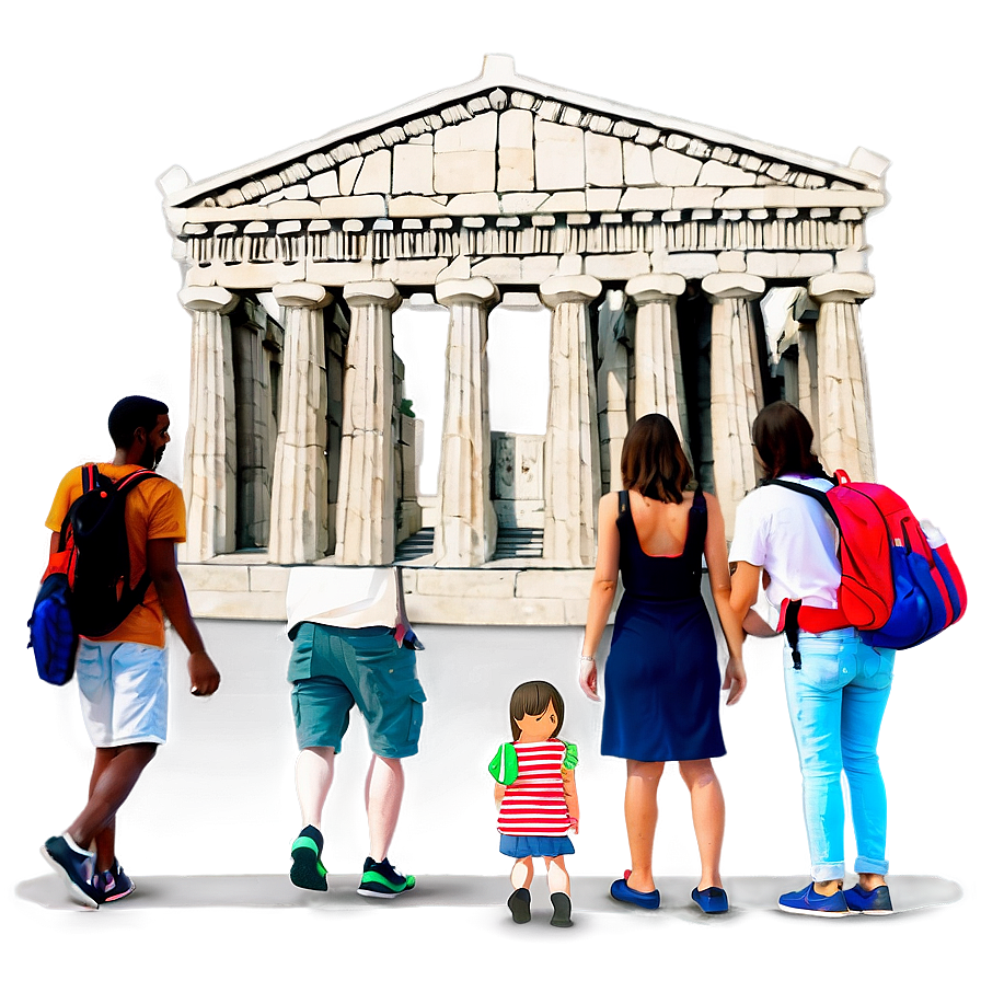 Parthenon With Tourists Png Waq11