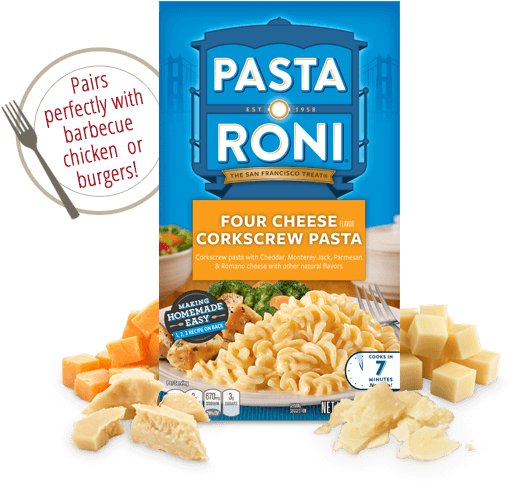 Pasta Roni Four Cheese Corkscrew Pasta Packaging