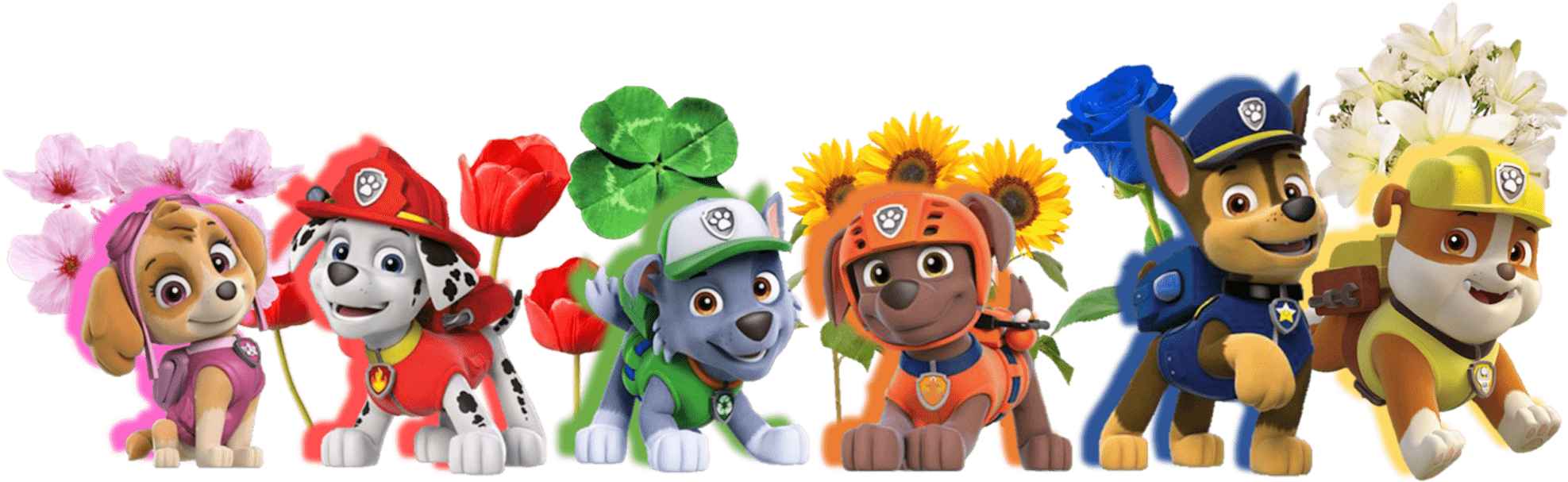 Paw Patrol Characters Floral Backdrop