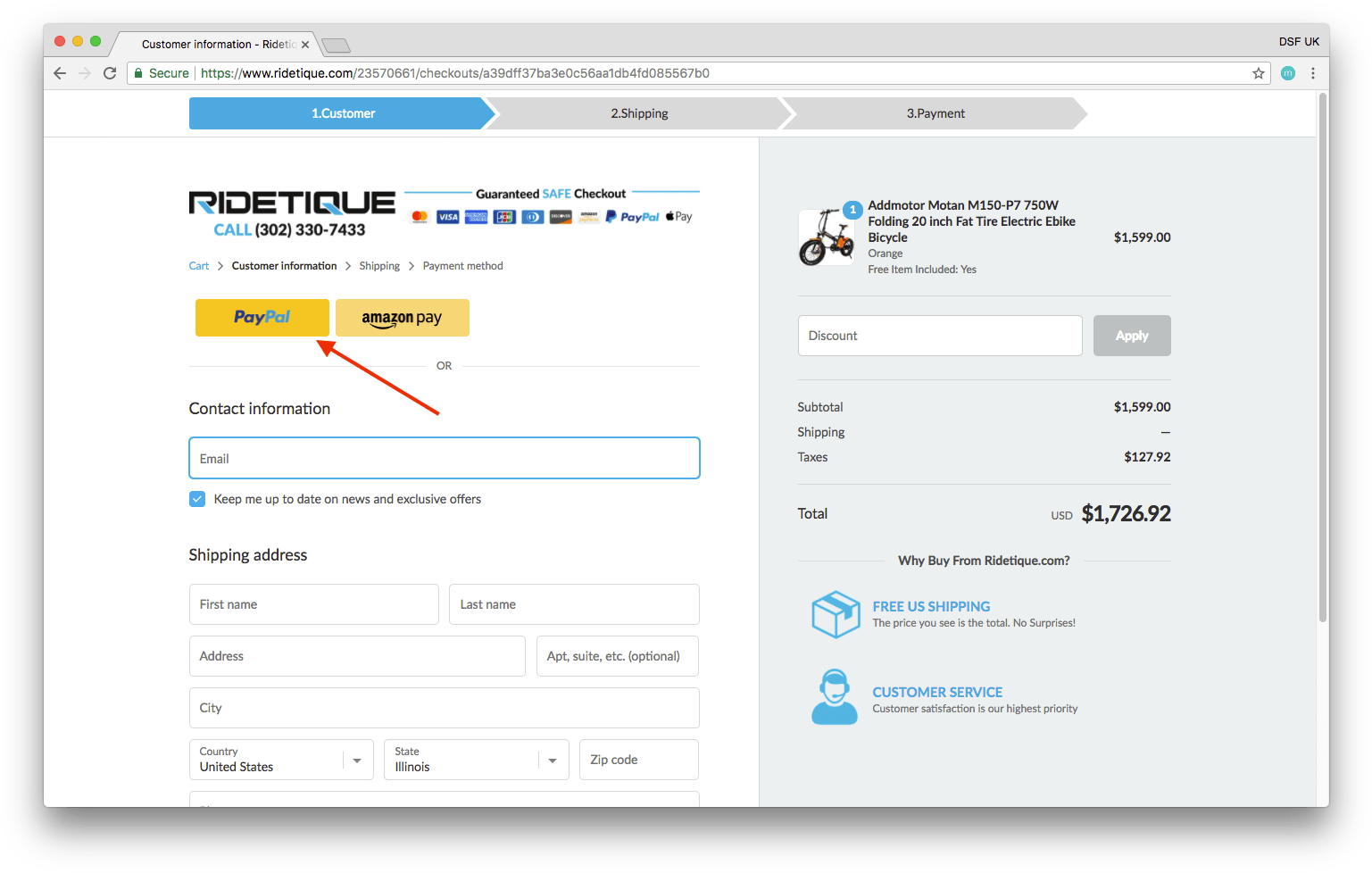 Pay Pal Checkout Option Screen