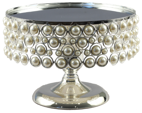 Pearl Embellished Silver Cake Stand