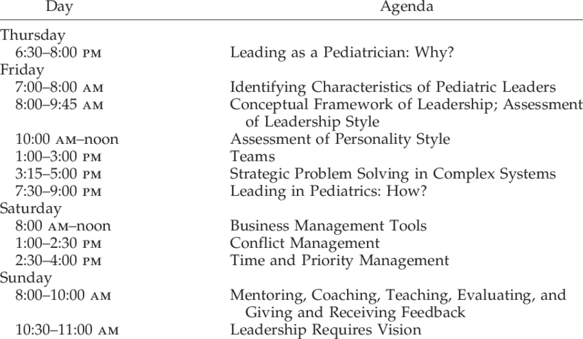 Pediatric Leadership Conference Agenda