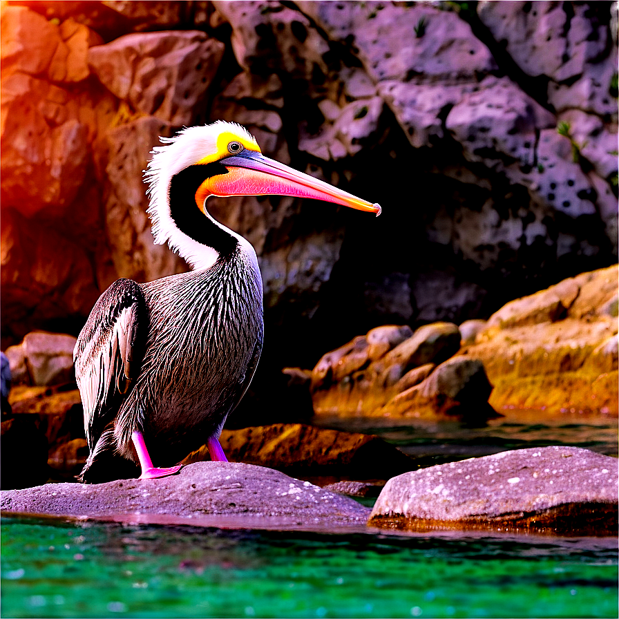 Pelican On Rocky Shore Png Gbe