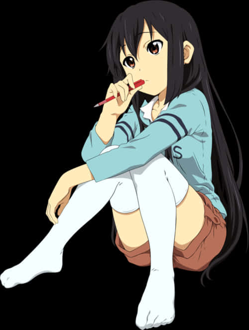 Pensive Anime Girl Sitting