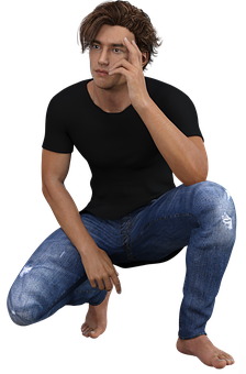 Pensive_ Man_ Crouching_in_ Black_ Shirt