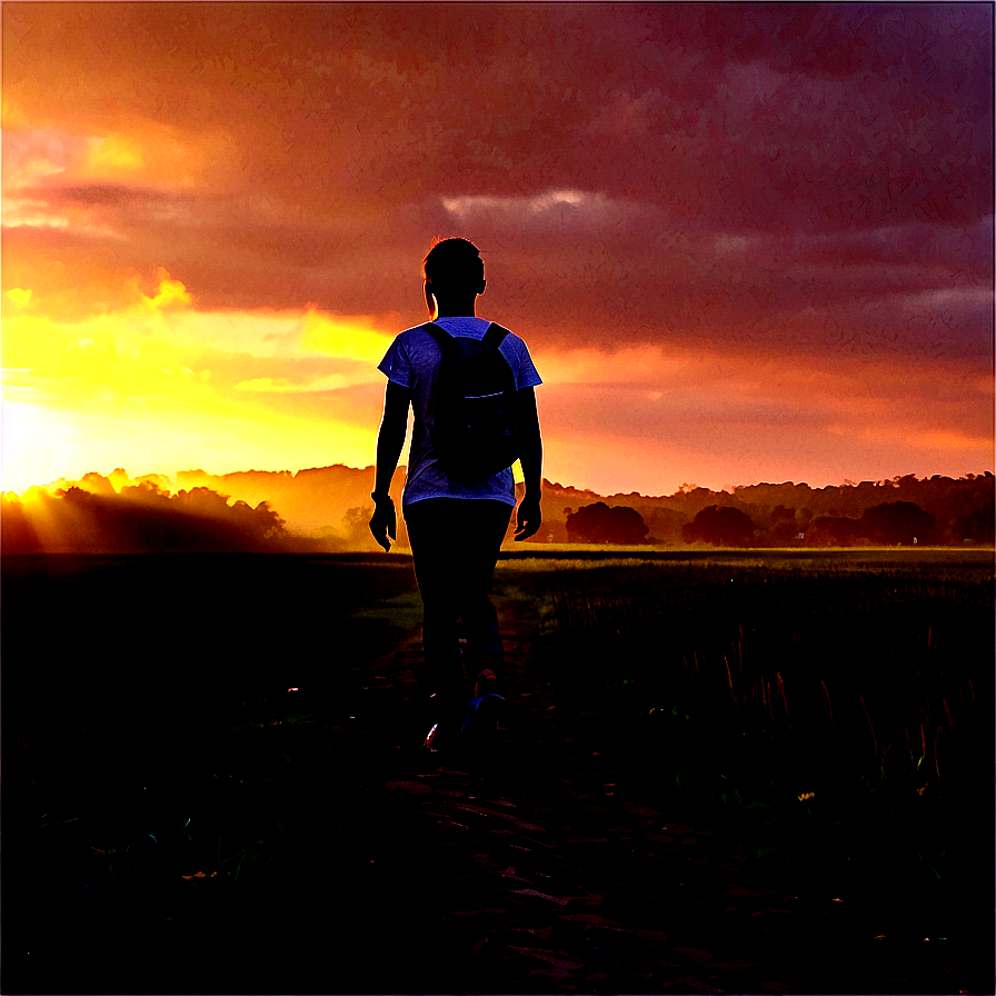 Person Walking At Sunrise Png Srd