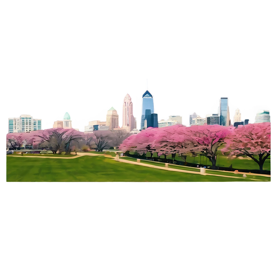 Philadelphia Skyline With Cherry Blossoms Png Bjf