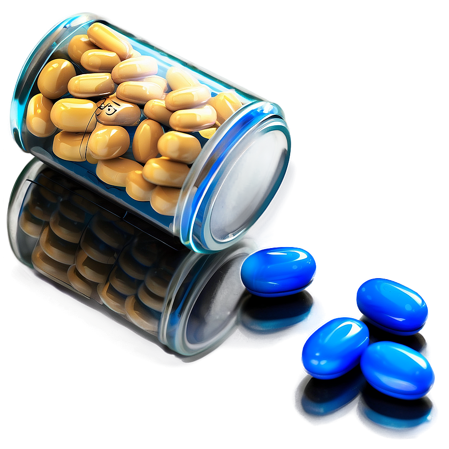 Pill Bottle With Blue Pills Png 05252024