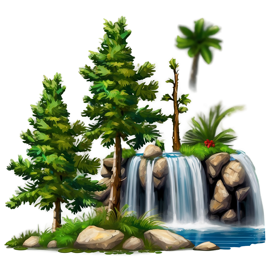 Pine Trees And Waterfall Png Nya88