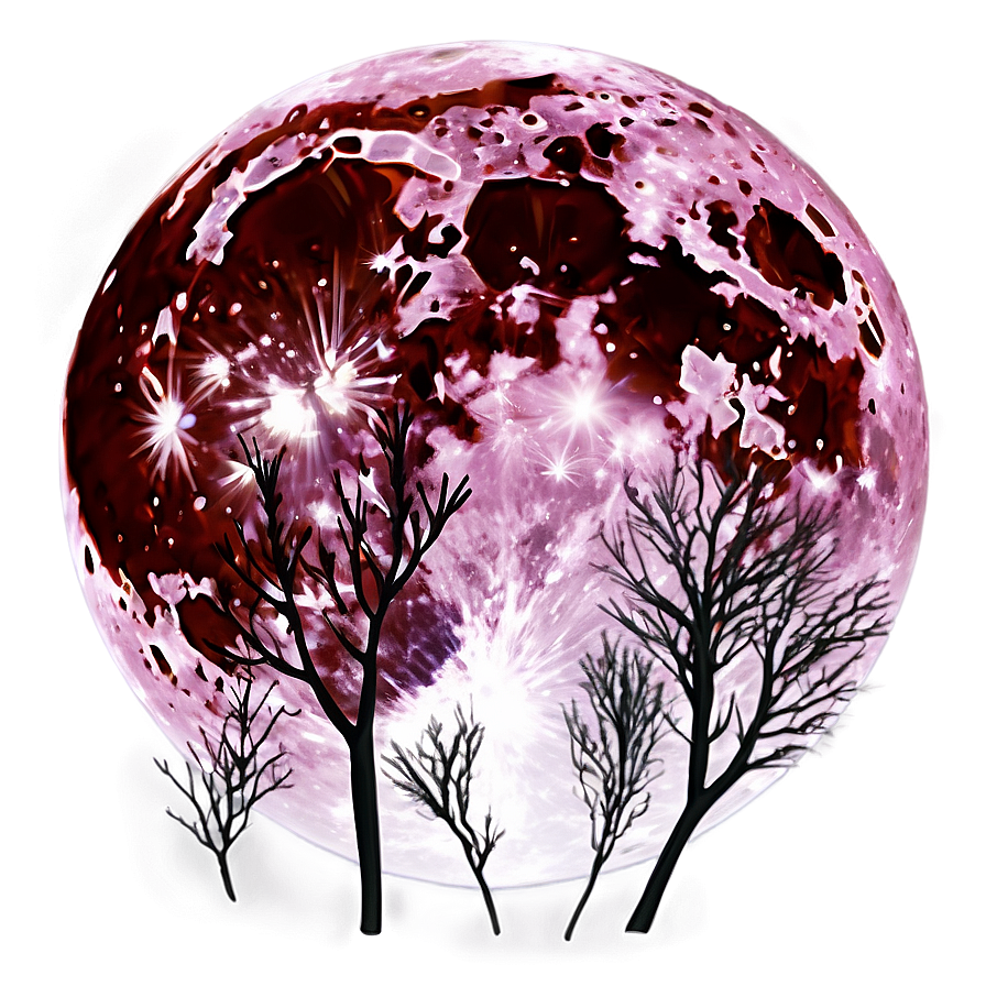 Pink Blood Moon Eerie Scene Png Olu