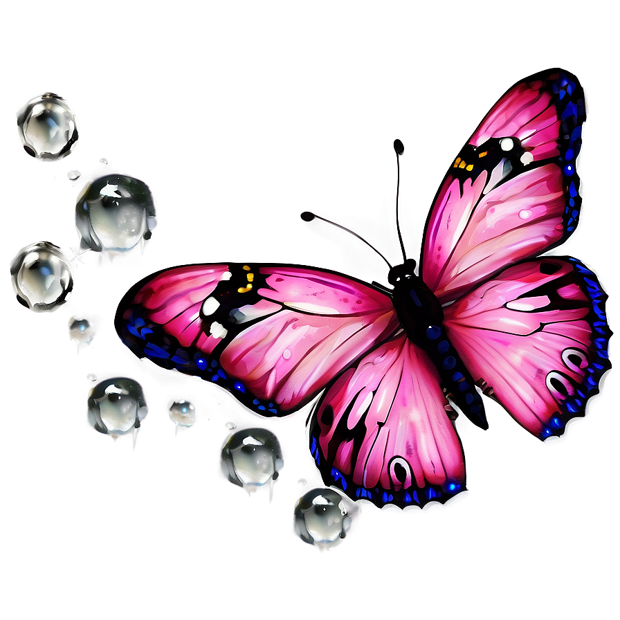 Pink Butterfly With Dew Drops Png Kjj69