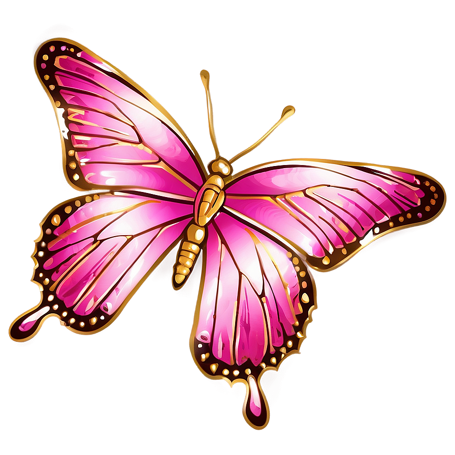 Pink Butterfly With Golden Edges Png 57