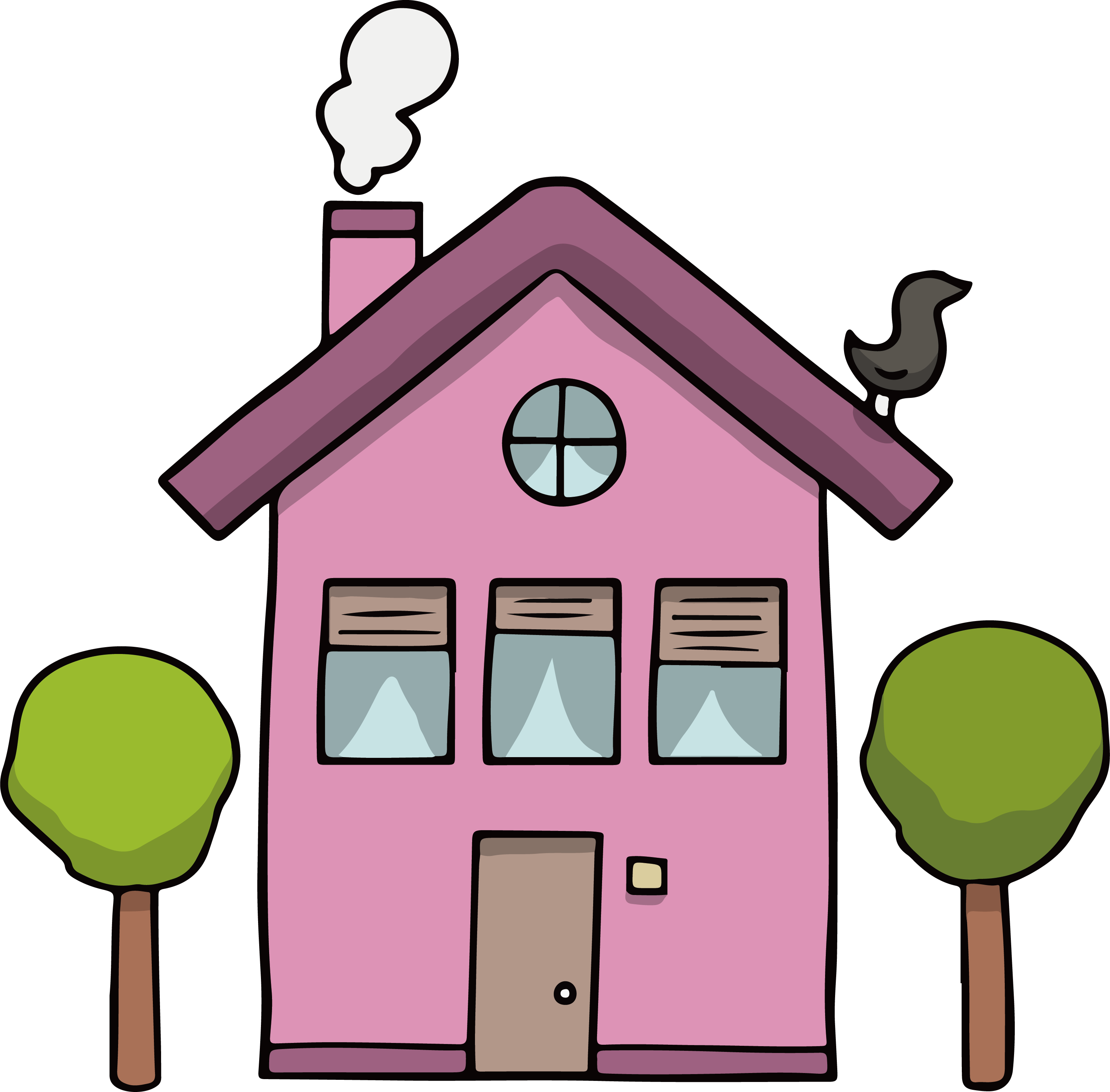 Pink Cartoon Housewith Trees