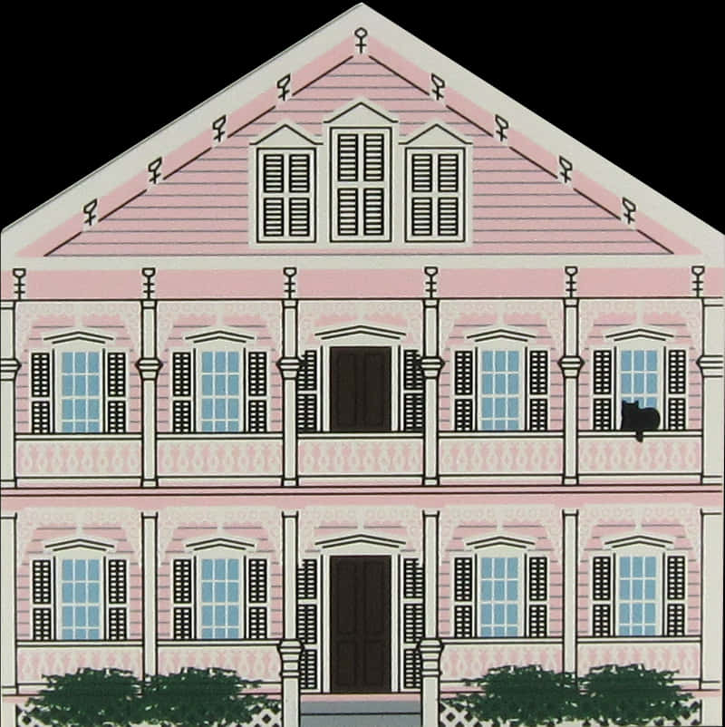 Pink Colonial House Illustration