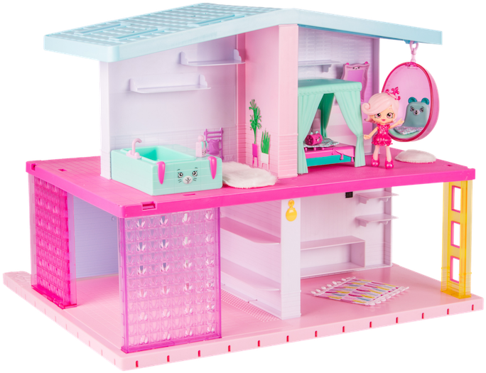 Pink Dollhousewith Figuresand Furniture