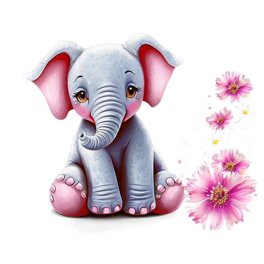 Pink Elephant With Flowers Png 53