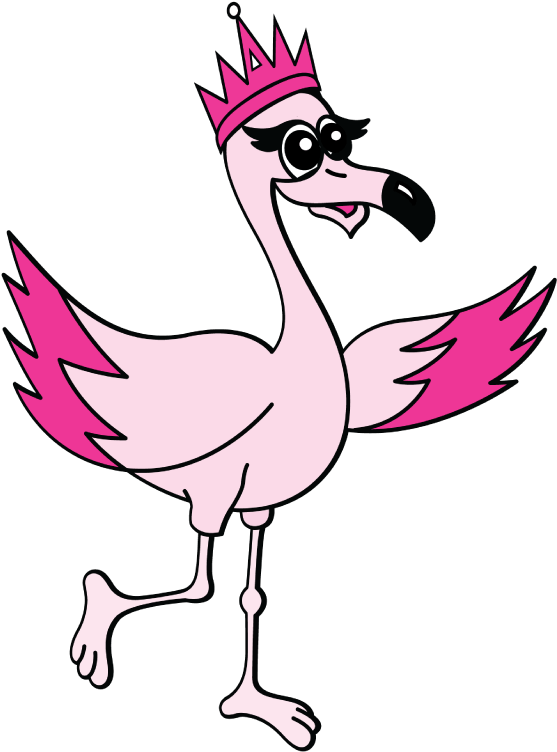 Pink Flamingo Cartoon Crowned Bird.png