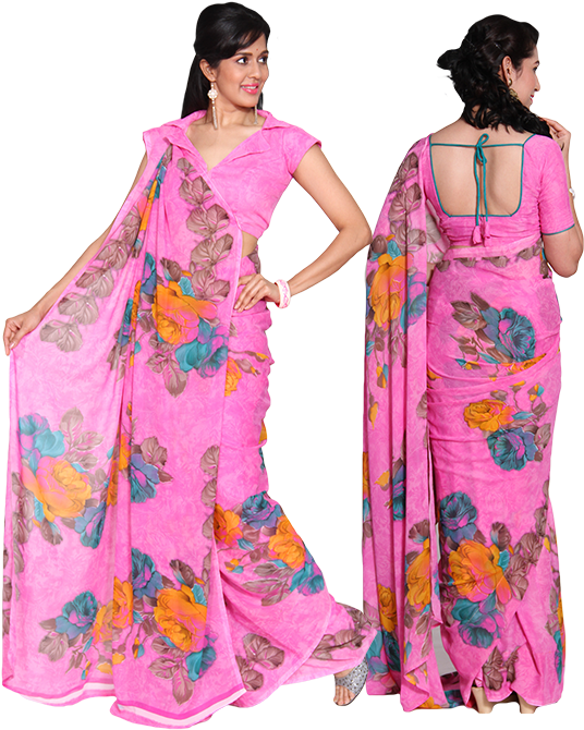 Pink Floral Saree Model Pose