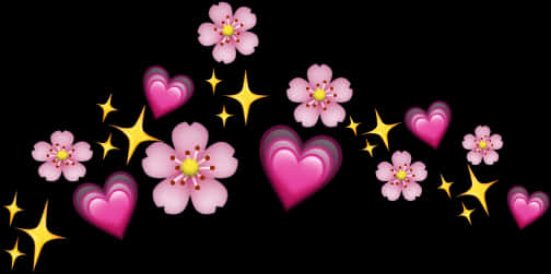 Pink_ Flowers_ Hearts_ Stars_ Black_ Background