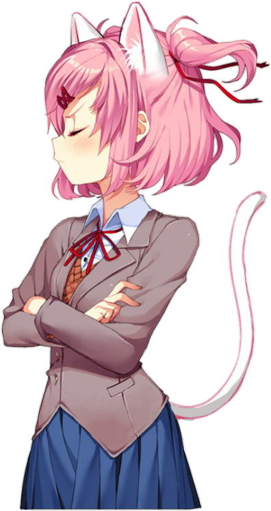 Pink Haired Anime Cat Girl Crossed Arms