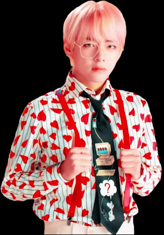 Pink Haired Manin Heart Pattern Shirt