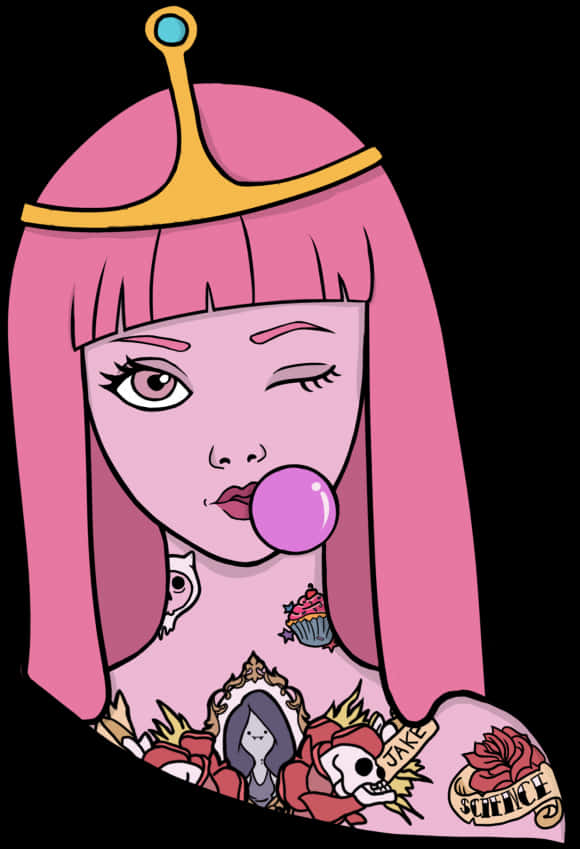 Pink Haired Princess Bubblegum Tattoo Design