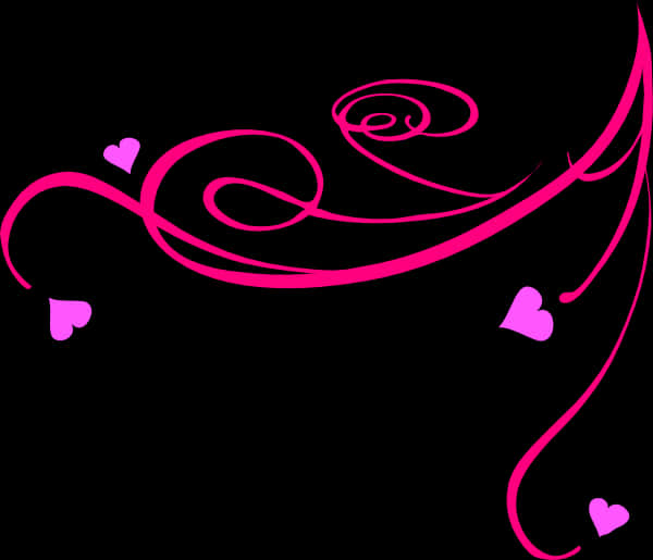 Pink Hearts Decorative Lineon Black Background