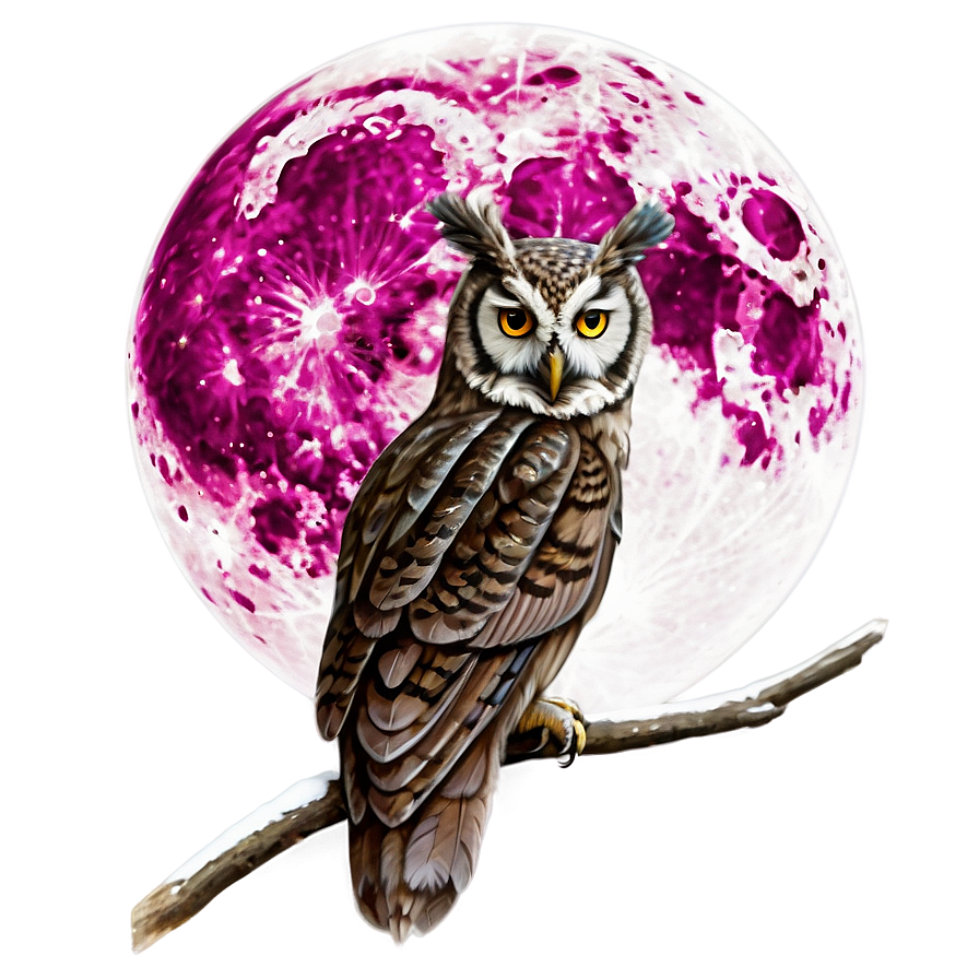 Pink Moon With Owl Perched Png Pue10