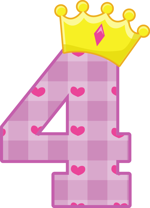 Pink Number4with Crownand Hearts