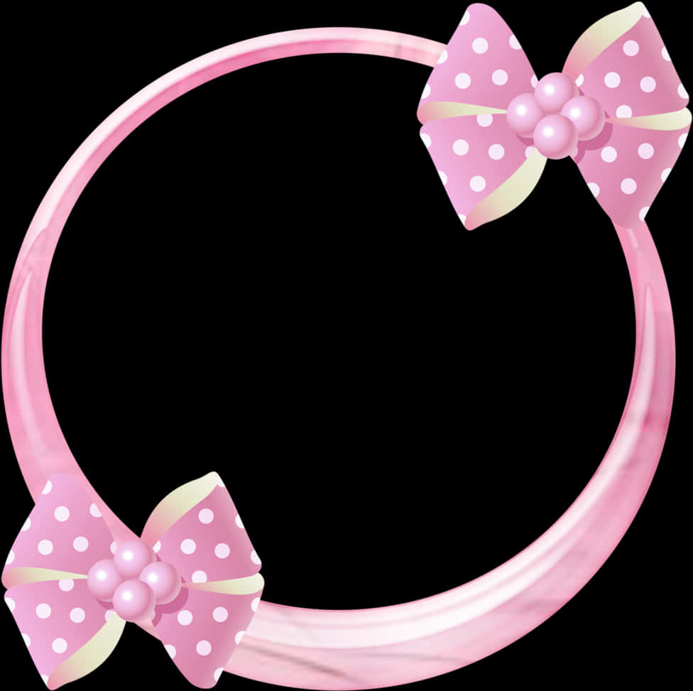 Pink Polka Dot Bow Round Frame