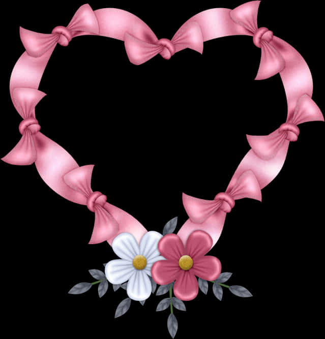 Pink Ribbon Heart Framewith Flowers