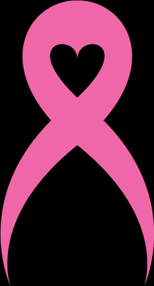 Pink Ribbon With Heart Symbol