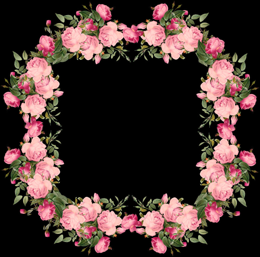 Pink Rose Frame Black Background