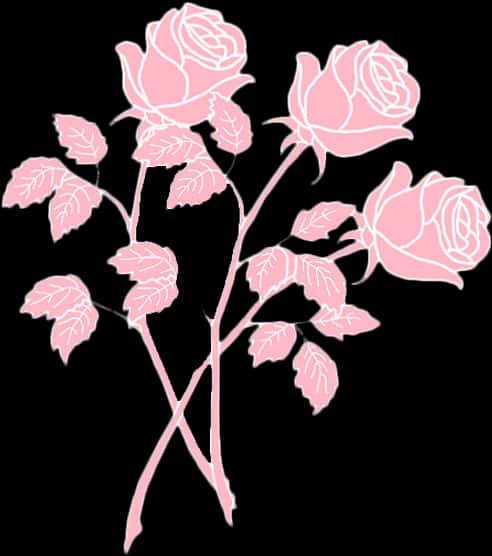 Pink Rose Silhouetteon Black Background
