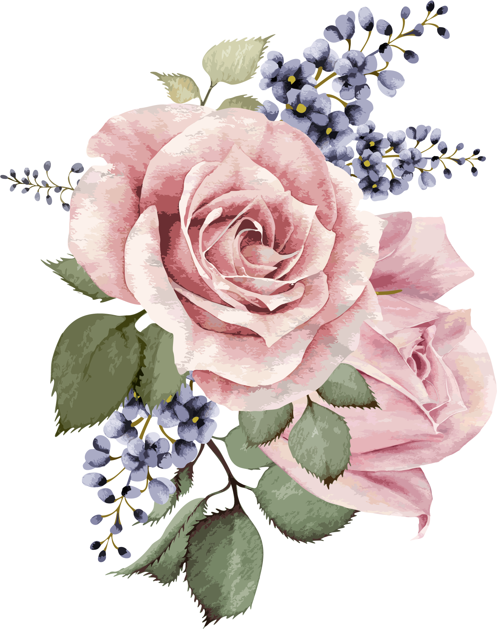 Pink Rose Watercolor Floral Arrangement