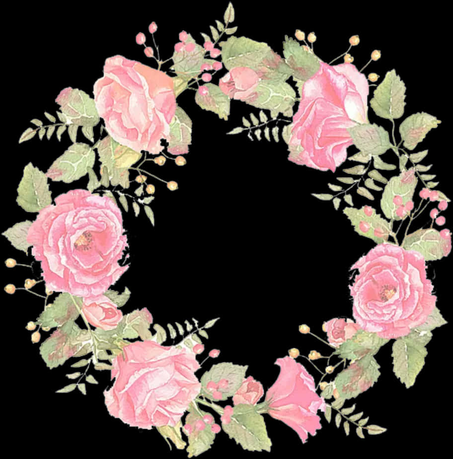 Pink_ Rose_ Wreath_ Illustration