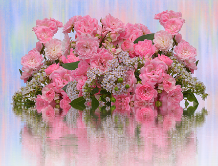 Pink Roses Reflection Arrangement