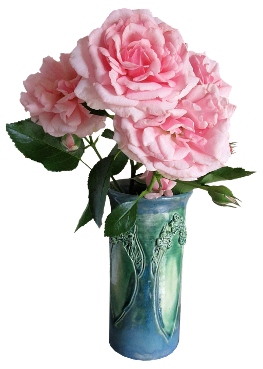 Pink Rosesin Blue Vase