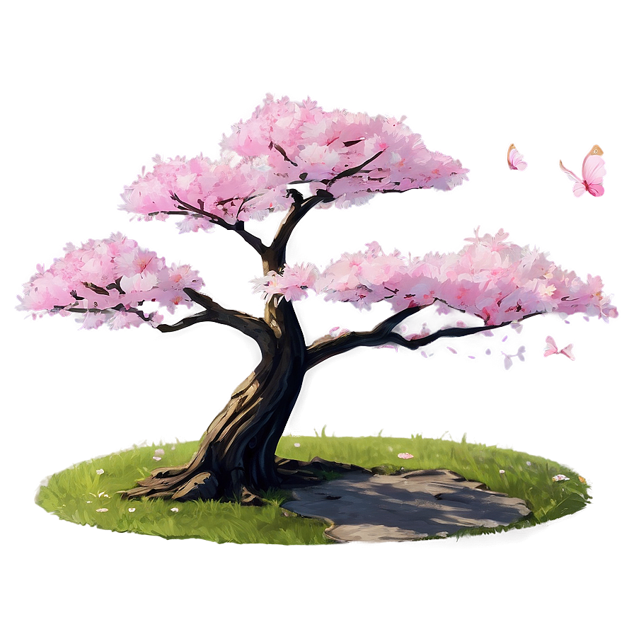 Pink Sakura Tree Landscape Png Xvs8