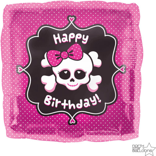 Pink Skull Happy Birthday Balloon