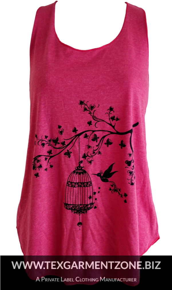 Pink Sleeveless Top Floral Bird Design