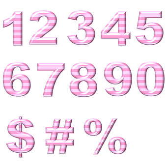 Pink Striped Digital Numbers Symbols